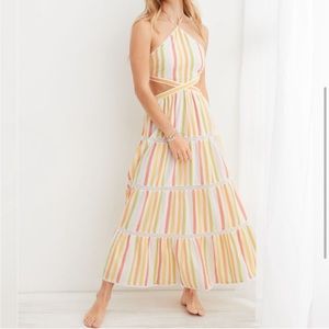Aerie Striped Halter Cut-Out Dress